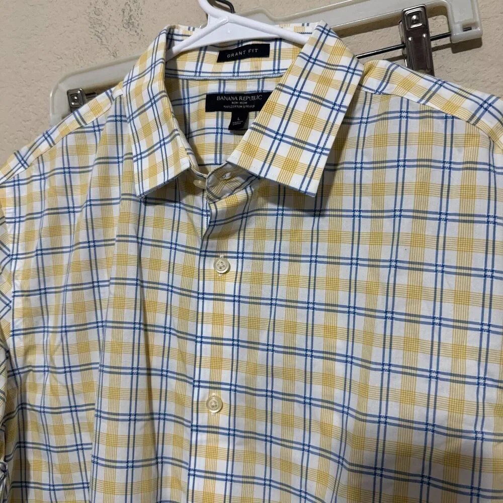 Banana Republic Button-Down Shirt Yellow Plaid Grant Fit sz L Cotton